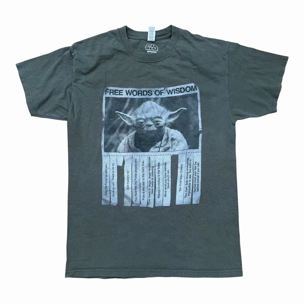 Yoda Star Wars Men’s Medium Army Green T-Shirt Words of Wisdom 100% Cotton